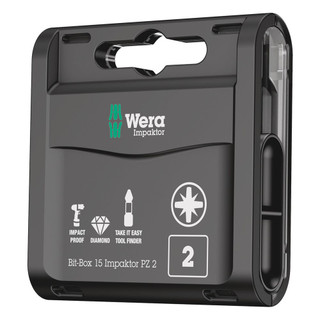 Wera Impaktor 'Bit-Box 15' 25mm PZ2 Screwdrivers Bits - Pack of 15 Wera Impaktor 'Bit-Box 15' 25mm PZ2 Screwdrivers Bits - Pack of 15