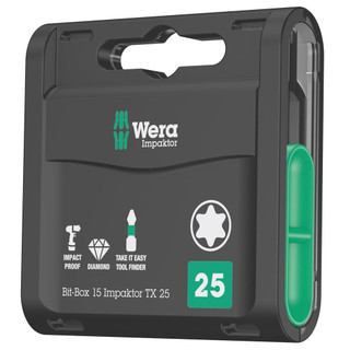 Wera Impaktor 'Bit-Box 15' 25mm TX25 Screwdriver Bits - Pack of 15 Wera Impaktor 'Bit-Box 15' 25mm TX25 Screwdriver Bits - Pack of 15