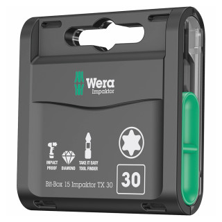 Wera Impaktor 'Bit-Box 15' 25mm TX30 Screwdriver Bits - Pack of 15 Wera Impaktor 'Bit-Box 15' 25mm TX30 Screwdriver Bits - Pack of 15