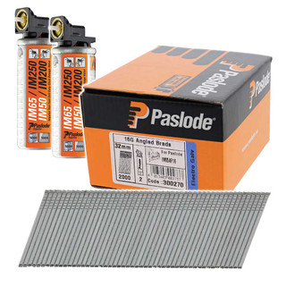 Paslode F16 / 16GA 32mm Angled Electro Galv IM65A Collated Nail & Fuel - Pack of 2000 Paslode F16 / 16GA 32mm Angled Electro Galv IM65A Collated Nail & Fuel - Pack of 2000
