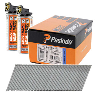 Paslode F16 / 16GA 38mm Angled Electro Galv IM65A Collated Nail & Fuel - Pack of 2000 Paslode F16 / 16GA 38mm Angled Electro Galv IM65A Collated Nail & Fuel - Pack of 2000