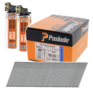 Paslode F16 / 16GA 45mm Angled Electro Galv IM65A Collated Nail & Fuel - Pack of 2000 Paslode F16 / 16GA 45mm Angled Electro Galv IM65A Collated Nail & Fuel - Pack of 2000