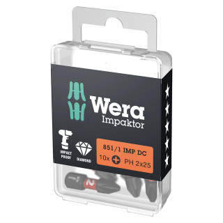 Wera Impaktor '851/1 IMP DC PH DIY' 25mm PH2 Impact Screwdriver Bits - Pack of 10 Wera Impaktor '851/1 IMP DC PH DIY' 25mm PH2 Impact Screwdriver Bits - Pack of 10