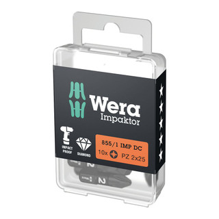Wera Impaktor '855/1 IMP DC PH DIY' 25mm PZ2 Impact Screwdriver Bits - Pack of 10 Wera Impaktor '855/1 IMP DC PH DIY' 25mm PZ2 Impact Screwdriver Bits - Pack of 10