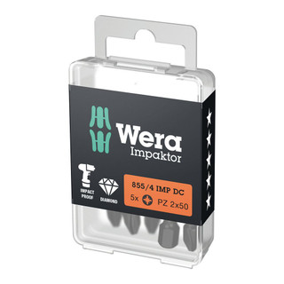 Wera Impaktor '855/4 IMP DC PH DIY' 50mm PZ2 Impact Screwdriver Bits - Pack of 5 Wera Impaktor '855/4 IMP DC PH DIY' 50mm PZ2 Impact Screwdriver Bits - Pack of 5