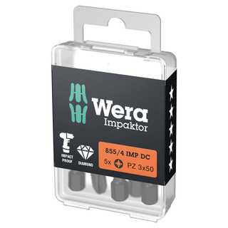 Wera Impaktor '855/4 IMP DC PH DIY' 25mm PZ3 Impact Screwdriver Bits - Pack of 5 Wera Impaktor '855/4 IMP DC PH DIY' 25mm PZ3 Impact Screwdriver Bits - Pack of 5