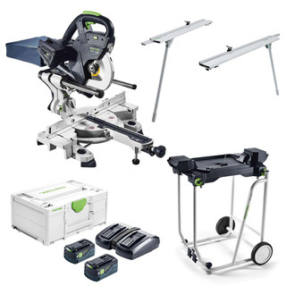 Festool KAPEX KSC 60 36V (Twin 18V) Brushless Sliding Mitre Saw, 2x 5.0Ah Batteries, Trolley, Attachments, Charger & Battery Case Festool KAPEX KSC 60 36V (Twin 18V) Brushless Sliding Mitre Saw, 2x 5.0Ah Batteries, Trolley, Attachments, Charger & Battery Case