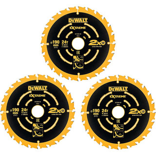 Dewalt DT10399-QZ 190mm x 30mm 24T Extreme Circular Saw Blades - Pack Of 3