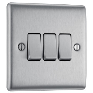 BG Electrical Nexus Metal 16AX 3-Gang 2-Way Light Switch Brushed Steel BG Electrical Nexus Metal 16AX 3-Gang 2-Way Light Switch Brushed Steel