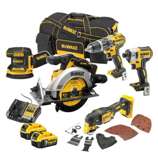 Dewalt 5 Piece 18V XR Brushless Power Tool Kit, 2x 5.0Ah Batteries, Charger & Wheeled Tool Bag