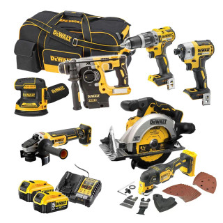 Dewalt 7 Piece 18V XR Brushless Power Tool Kit, 2x 5.0Ah Batteries, Charger & Wheeled Tool Bag