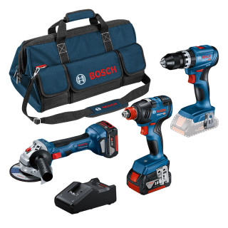 Bosch 3 Piece 18V Brushless Power Tool Kit, 2x 5.0Ah Batteries, Charger & Tool Bag Bosch 3 Piece 18V Brushless Power Tool Kit, 2x 5.0Ah Batteries, Charger & Tool Bag