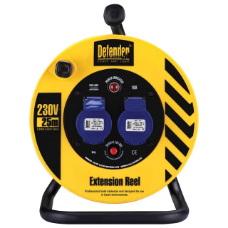 Defender 240V 25m 2 Socket 16A Light Industrial Cable Reel