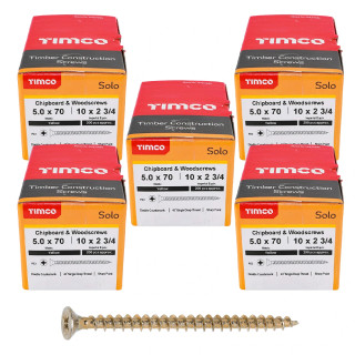 Timco 5.0 x 70mm Solo Woodscrew Zinc Yellow Passivated - Pack of 1000 Timco 5.0 x 70mm Solo Woodscrew Zinc Yellow Passivated - Pack of 1000