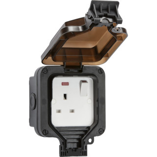 Knightsbridge OP7N IP66 13A 1G DP Neon Switched Socket - Black