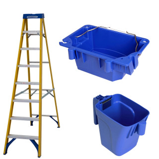 Werner 716 Series 8 Tread Fibreglass Stepladder with Lock-In Paint Cup & Lock-In Paint Cup Liners