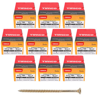 Timco 5.0 x 100mm Solo Woodscrew Zinc Yellow Passivated - Pack of 1000 Timco 5.0 x 100mm Solo Woodscrew Zinc Yellow Passivated - Pack of 1000