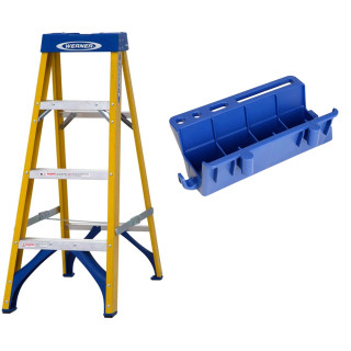 Werner 716 Series 4 Tread Fibreglass Stepladder with Lock-In Job Caddy