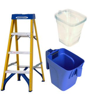 Werner 716 Series 4 Tread Fibreglass Stepladder With Lock-In Paint Cup & Lock-In Paint Cup Liners