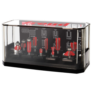 Freud 10 Piece 1/4" Advanced Mixed Router Cutter Bit Set Freud 10 Piece 1/4" Advanced Mixed Router Cutter Bit Set