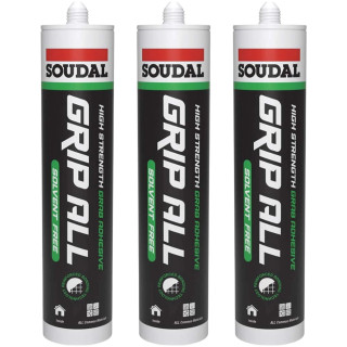 Soudal Grip ALL Solvent Free Grab Adhesive - White (290ml) - Pack of 3 Soudal Grip ALL Solvent Free Grab Adhesive - White (290ml) - Pack of 3
