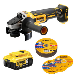 Dewalt DCG405N 18V XR 125mm Brushless Grinder - Body, DCB184 5.0Ah Battery & 25x Metal Bonded Cutting Discs