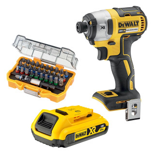 Dewalt DCF887N 18V XR Brushless Impact Driver - Body, 1x 2.0Ah Battery & 32 PIece Bit Set