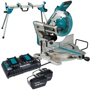 Makita DLS110Z 36V (Twin 18V) 260mm Brushless Slide Compound Mitre Saw, 2x 12.0Ah Batteries, Dual Port Battery Charger & Makita DEBWST06 Mitre Saw Stand Makita DLS110Z 36V (Twin 18V) 260mm Brushless Slide Compound Mitre Saw, 2x 12.0Ah Batteries, Dual Port Battery Charger & Makita DEBWST06 Mitre Saw Stand
