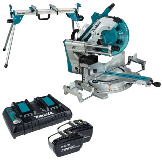 Makita DLS211ZU 36V (Twin 18V) LXT 305mm Brushless Slide Compound Mitre Saw, 2x 12.0Ah Batteries, Dual Port Battery Charger & DEBWST06 Mitre Saw Stand Makita DLS211ZU 36V (Twin 18V) LXT 305mm Brushless Slide Compound Mitre Saw, 2x 12.0Ah Batteries, Dual Port Battery Charger & DEBWST06 Mitre Saw Stand