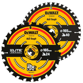 Dewalt 165mm x 20mm 24T/40T ELITE Framing Saw Blades – Pack of 2