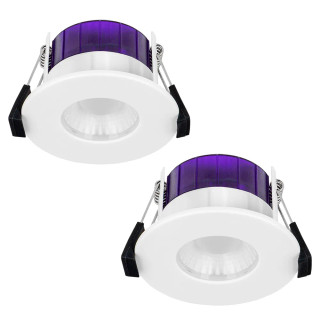 Luceco FType Ultra Flat Fixed Cylinder Fire Rated LED Downlight Dim2Warm & CCT White 4-6W 75/690Lm - Pack of 2