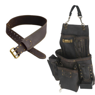 OX Pro 3.0'' Oil Tanned Leather Tool Belt & 14 Pocket Pouch with Air Gun Holder OX Pro 3.0'' Oil Tanned Leather Tool Belt & 14 Pocket Pouch with Air Gun Holder