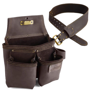 OX Pro 3.0'' Oil Tanned Leather Tool Belt & 3 Pocket Framer's Leather Tool Bag OX Pro 3.0'' Oil Tanned Leather Tool Belt & 3 Pocket Framer's Leather Tool Bag
