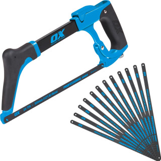OX Pro High Tension Hacksaw 300mm/12'' with 12 Piece Mixed Pack Blade Set OX Pro High Tension Hacksaw 300mm/12'' with 12 Piece Mixed Pack Blade Set