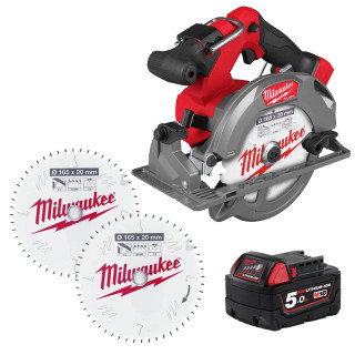Milwaukee M18 FCS552-0 18V FUEL Brushless 165mm Circular Saw, 1x 5.0Ah Battery & 2x Saw Blades Milwaukee M18 FCS552-0 18V FUEL Brushless 165mm Circular Saw, 1x 5.0Ah Battery & 2x Saw Blades
