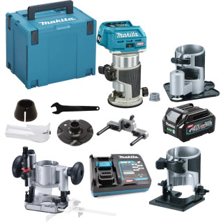 Makita RT001GZ16 40V XGT Brushless Router Trimmer, 1x 2.5Ah Battery, Charger Trimmer Guide, Straight Guide, Template Guide, Offset Base, Plunge Base, Tilt Base & MAKPAC Case Makita RT001GZ16 40V XGT Brushless Router Trimmer, 1x 2.5Ah Battery, Charger Trimmer Guide, Straight Guide, Template Guide, Offset Base, Plunge Base, Tilt Base & MAKPAC Case