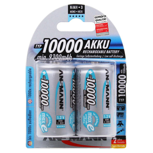 Ansmann NiMH D 10000 mAh Batteries x 2 image