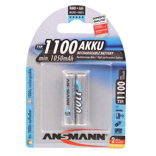 Ansmann NiMH AAA 1100mAh Batteries x 2 image Ansmann NiMH AAA 1100mAh Batteries x 2 image