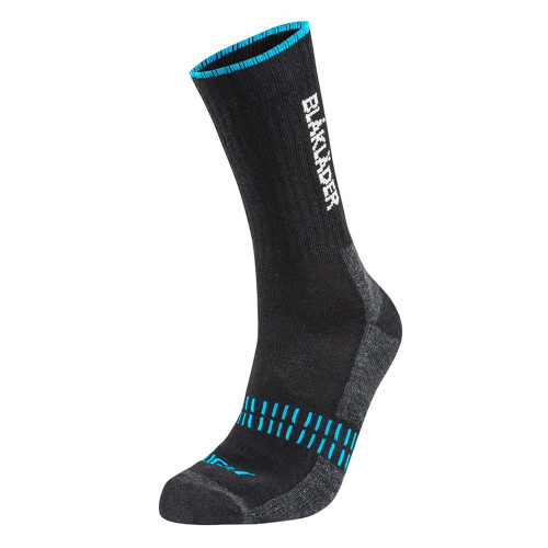 Blaklader Light Sock - Black/Neon Blue Size 6-10 Pack of 2 image