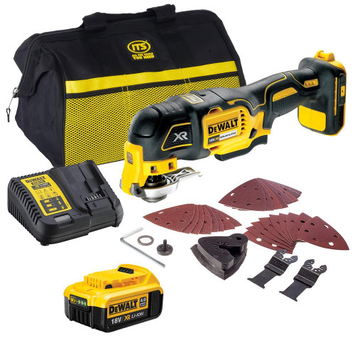 Dewalt DCS355 18V XR Brushless Multi Tool with 1x 4.0Ah Battery, Charger, Bag & Accessory Set image