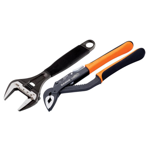 Bahco 218mm Adjustable Wrench & 250mm Waterpump Plier Twin Pack