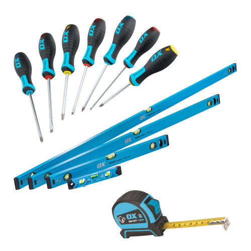 OX Trade Levels, Tape and Screwdriver Set Box Bundle image