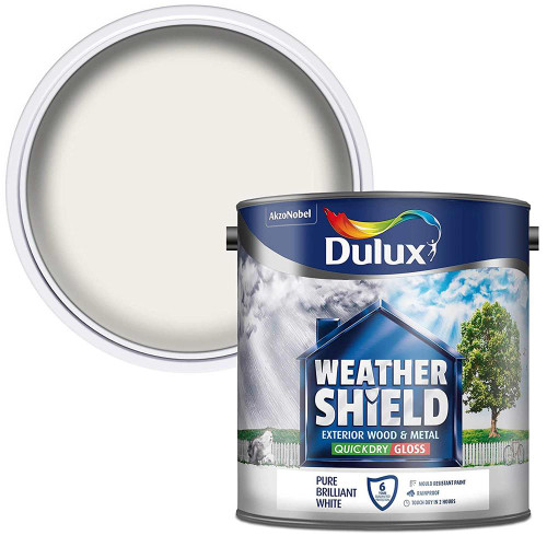 Dulux Weathershield Quick Dry Gloss Pure Brilliant White Paint 2.5L