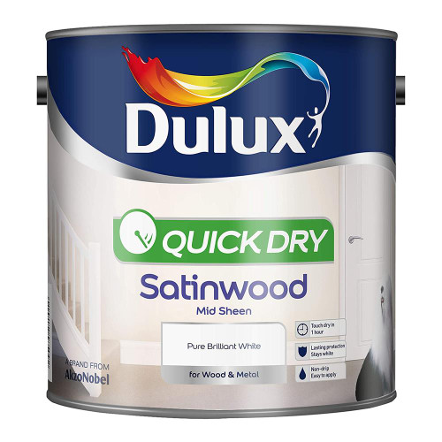 Dulux Quick Dry Satinwood Pure Brilliant White Paint (2.5 Litre) image