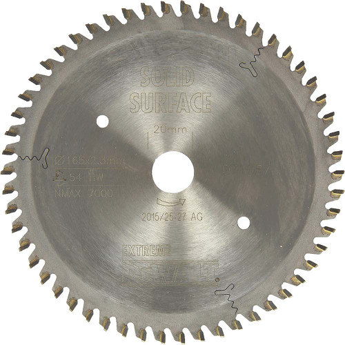 Dewalt Extreme Workshop Solid Surface Saw Blade 165mm x 20mm 54T image Dewalt Extreme Workshop Solid Surface Saw Blade 165mm x 20mm 54T image