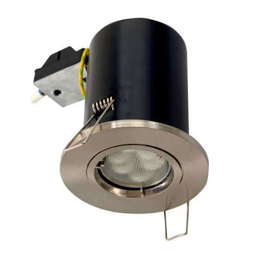 Danic Fire Rated Pressed Steel Fixed Downlights for GU10s - Satin Chrome image Danic Fire Rated Pressed Steel Fixed Downlights for GU10s - Satin Chrome image