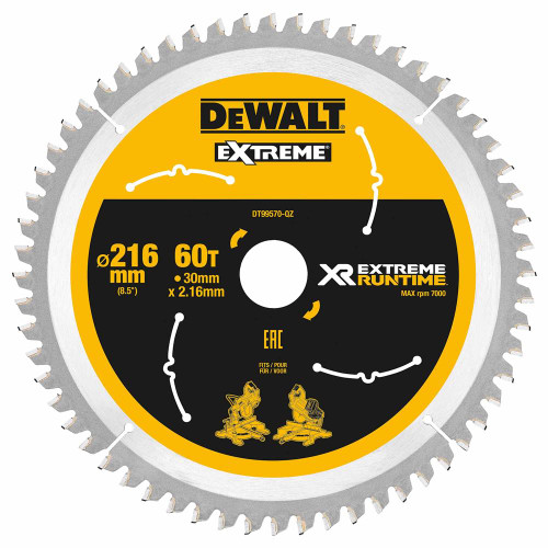 Dewalt DT99570-QZ 216mm x 30mm 60T Extreme Runtime Saw Blade Dewalt DT99570-QZ 216mm x 30mm 60T Extreme Runtime Saw Blade