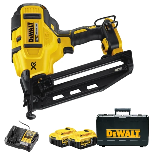 Dewalt DCN660P2 18V XR Brushless 16G Angled Second Fix Nail Gun, 2x 5.0Ah Batteries, Charger & Case image