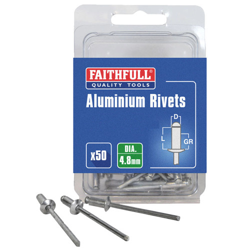 Faithfull 4.8mm x 14mm (LONG) Aluminium Rivets - Pack of 50 image