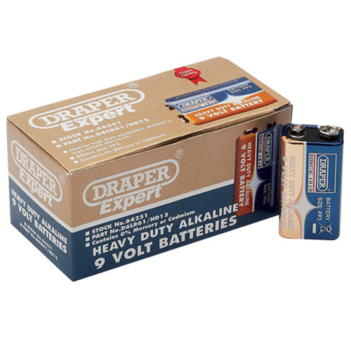 Draper 9V PP3 Heavy Duty Alkaline Batteries 12 Pack image